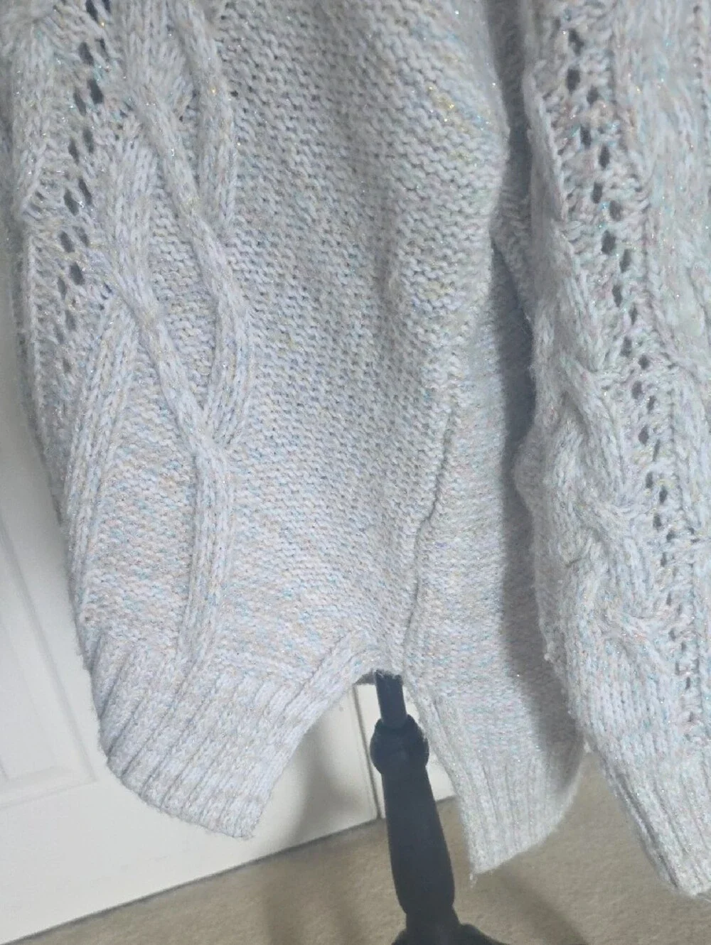 Anthropologie Light Gray Open-Knit Cable V-Neck Sweater
